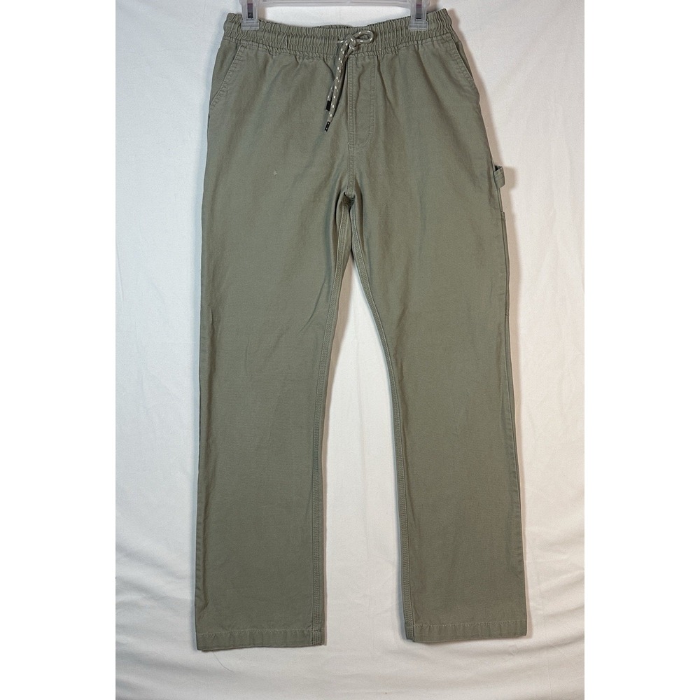 Khaki Carpenter Jogger Pants Mushroom Patch Size Small Elastic Tie Waist Hippie